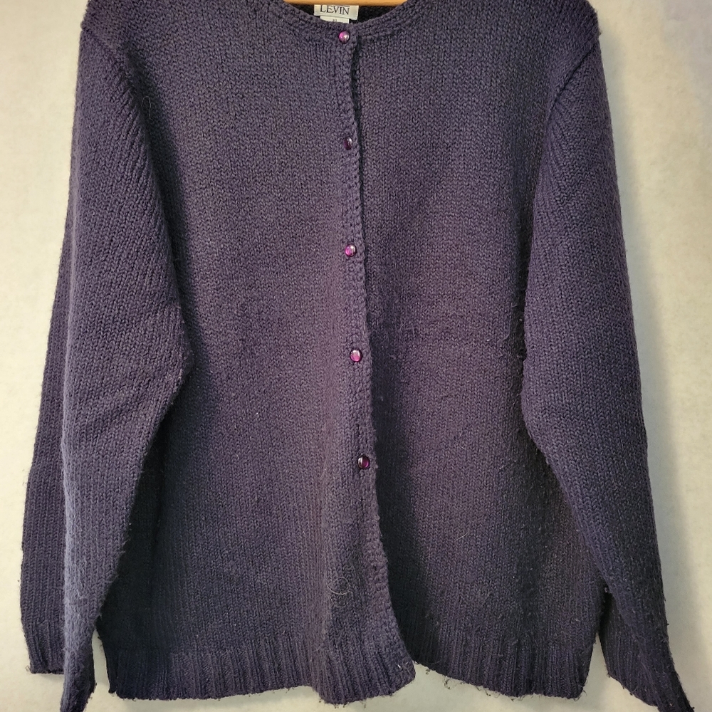 Leon Levine Beautiful Hand Loomed Navy Cardigan, size xl